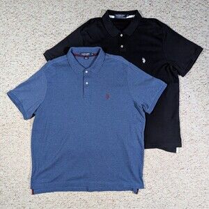 US Polo Assn 2 Shirt Lot Luxury Feel Collared Mens XXL Black Blue Short Sleeve